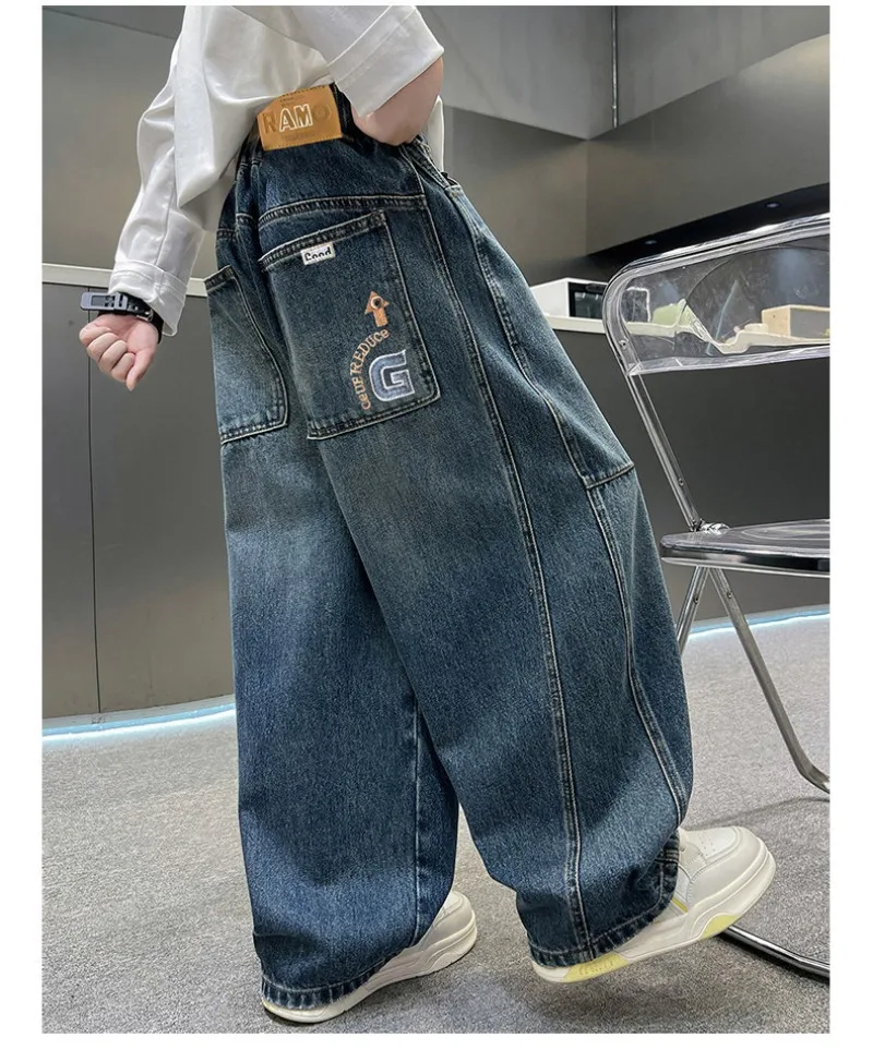 2026 Kinder-Jungen-Jeans UNITIM Herbst Kinder Jungen Gerade Denim-Hosen Lose Elastische Taille Junge Teenager Jungen Weite Hosen – Detail 17