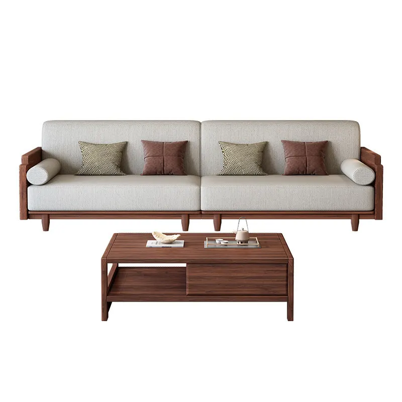 

Диван из массива черного ореха для гостиной, эстетика в стиле Сонга, высококачественная атмосферная деревянная мебель, прямой диван из цельного дерева.