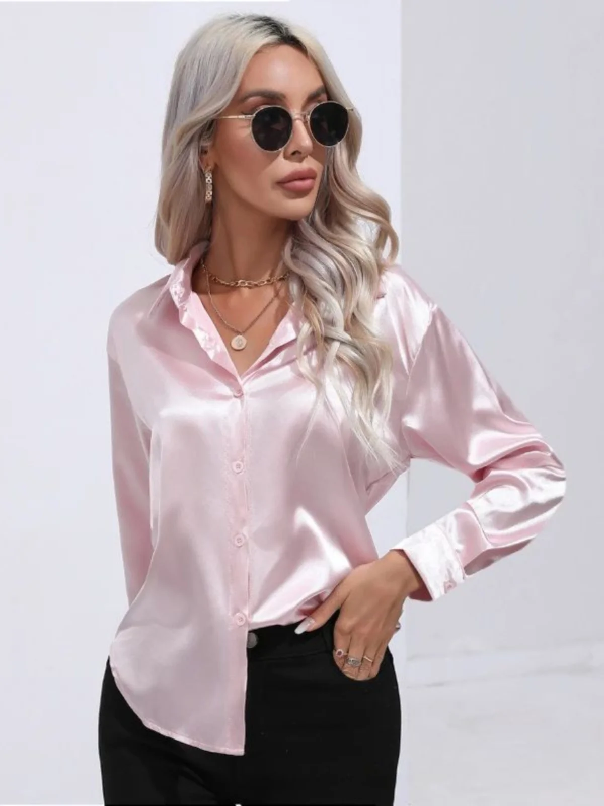 Повседневные свободные лацканы Long Sve irt Street Sle Pure Color на пуговицах свободного покроя Long Sve irt для женщин