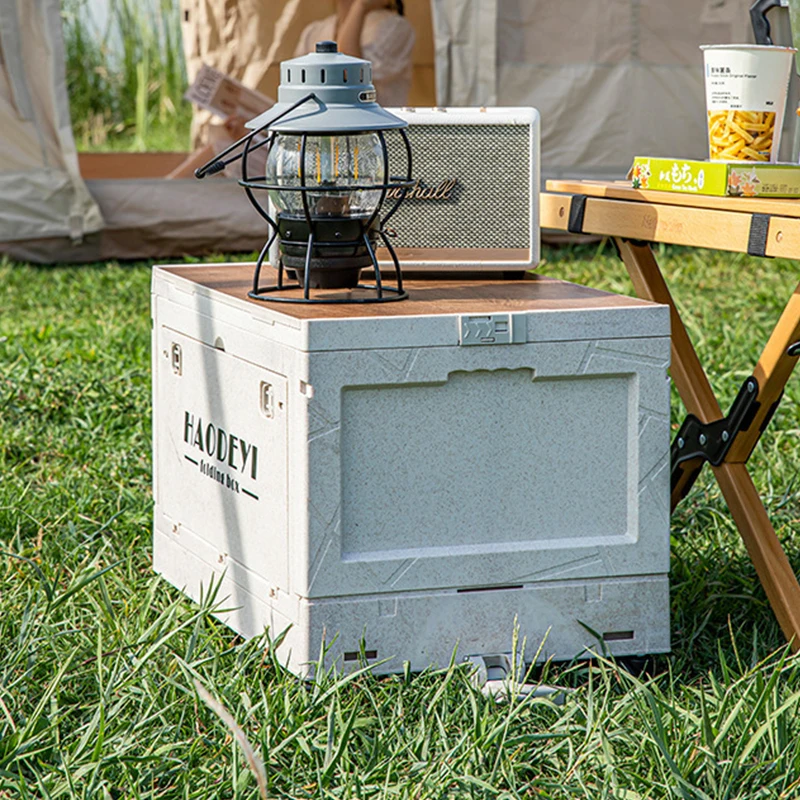 

Outdoor Camping 50L Storage Box Folding Table Camping Picnic Car Organizer Car Trunk Double Cover Storage Box