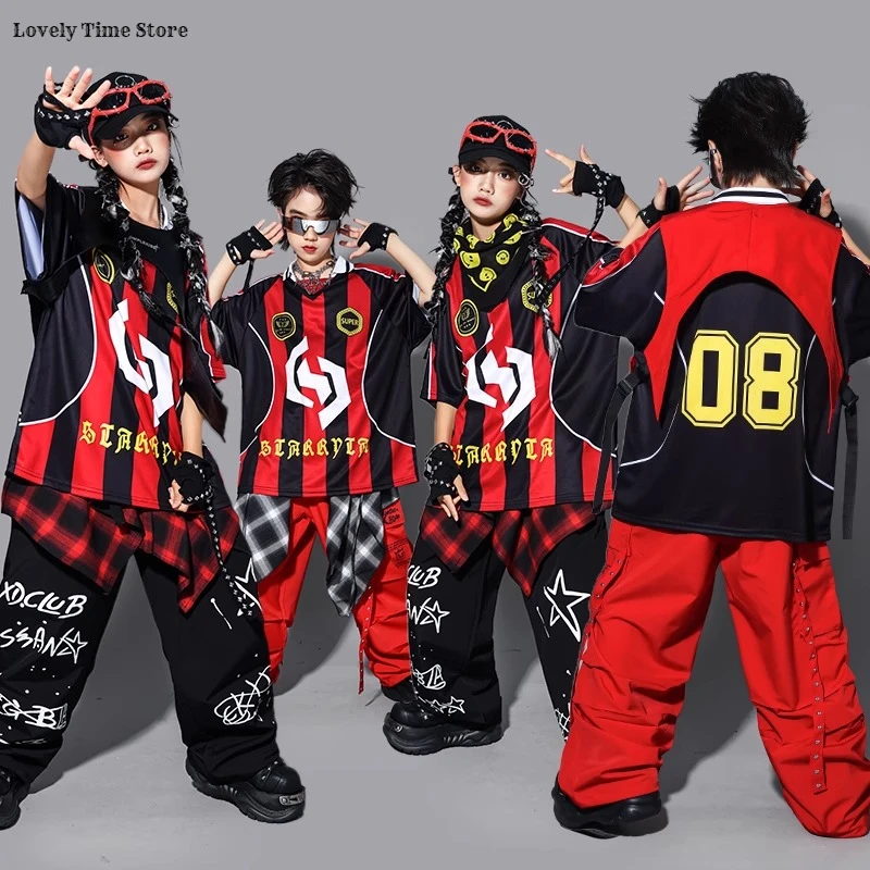 الهيب هوب بنين التباين قميص بولو سترة الشارع الرقص السراويل الفتيات K-pop جيرسي ملابس علوية مجموعات الاطفال الجاز ازياء الطفل الشارع الشهير
