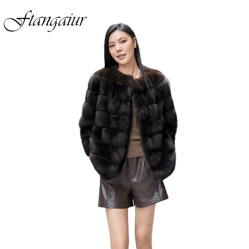 เสื้อโค้ทขนสัตว์เซเบิลรัสเซียนำเข้าฤดูหนาว คอทรงโอ แขนยาว สั้น สีธรรมชาติ สำหรับผู้หญิง ทำจากขนสัตว์เซเบิลแท้