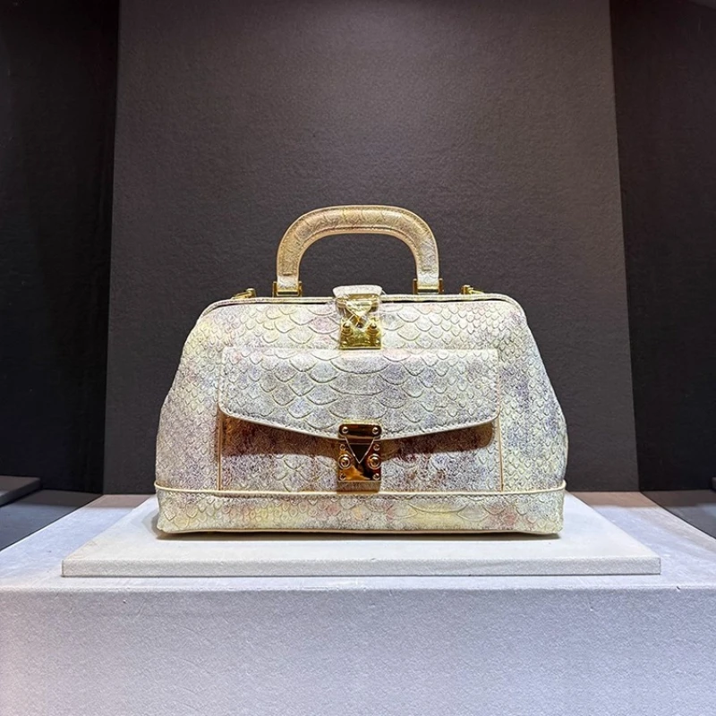 

2025 New Retro Snakeskin Pattern Hand Bill of Lading Shoulder Crossbody Dragon Scale Pattern Bags for Women