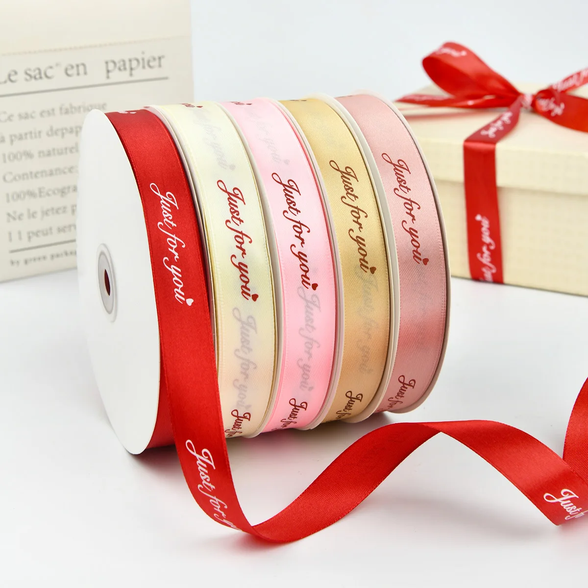 100 Yard 3/4 Inch Just for You Grosgrain Fabric Ribbon For Gift Package  Floral Design Hair Bow Clip Accessory Wedding Decor
