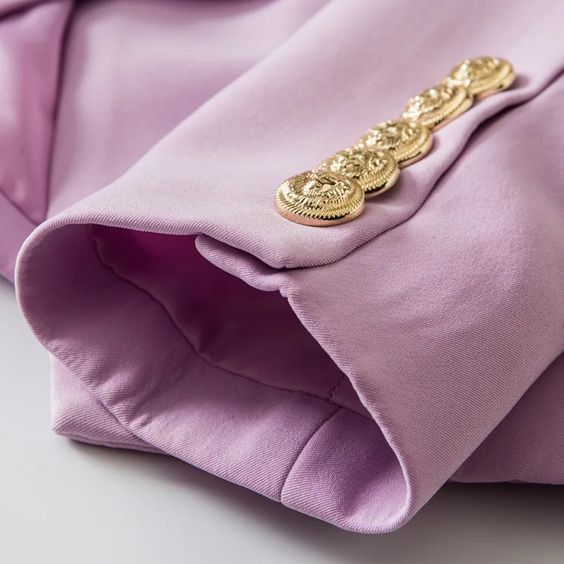 Women's Light Purple Double Breasted Blazer Gold Buttons Slim Fit Office Commuter Jacket