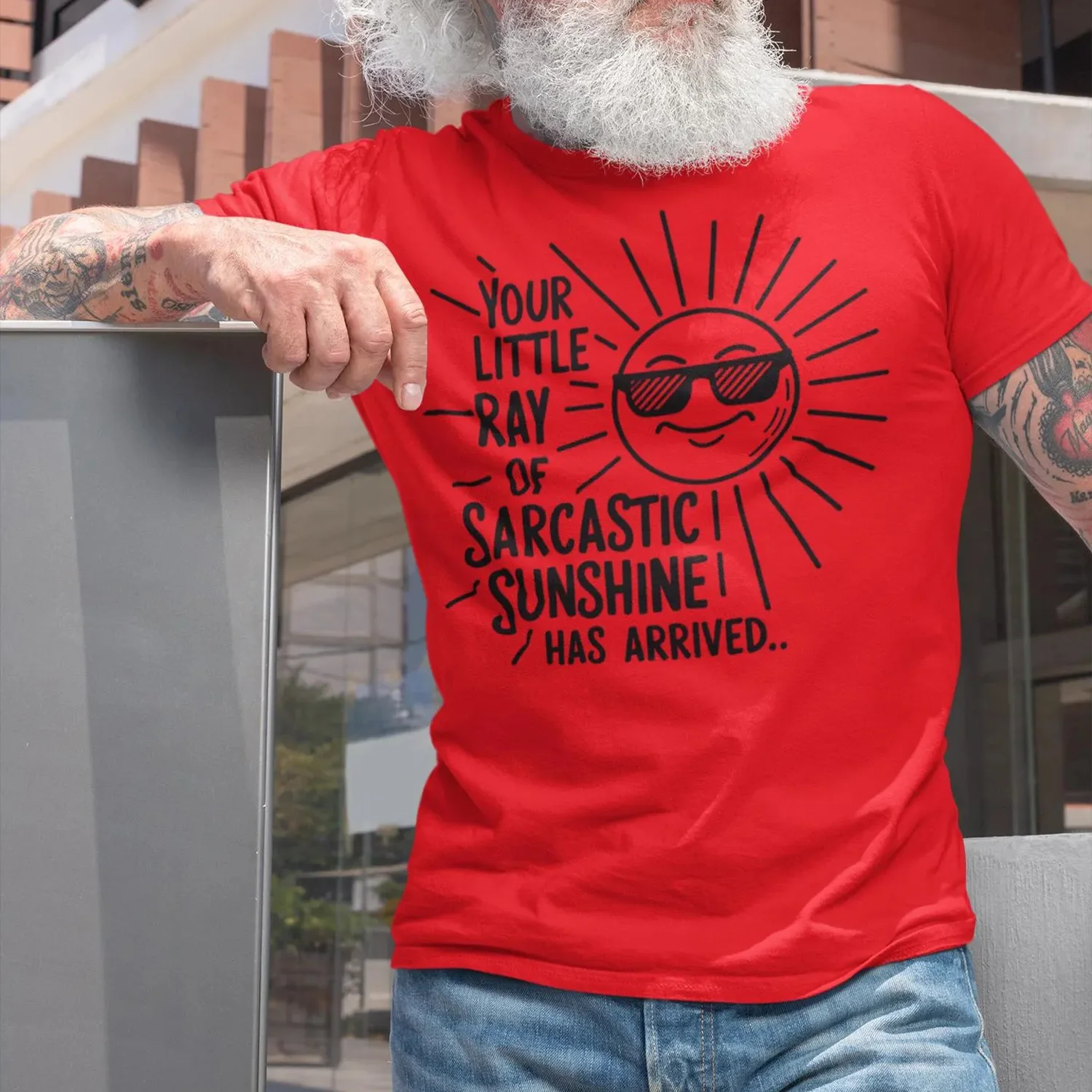 Your Little Ray of Sarcastic Sunshine تي شيرت الصيف الرجال Trucksuit رسالة مطبوعة س الرقبة قصيرة الأكمام القطن ملابس رياضية كاجوال #3