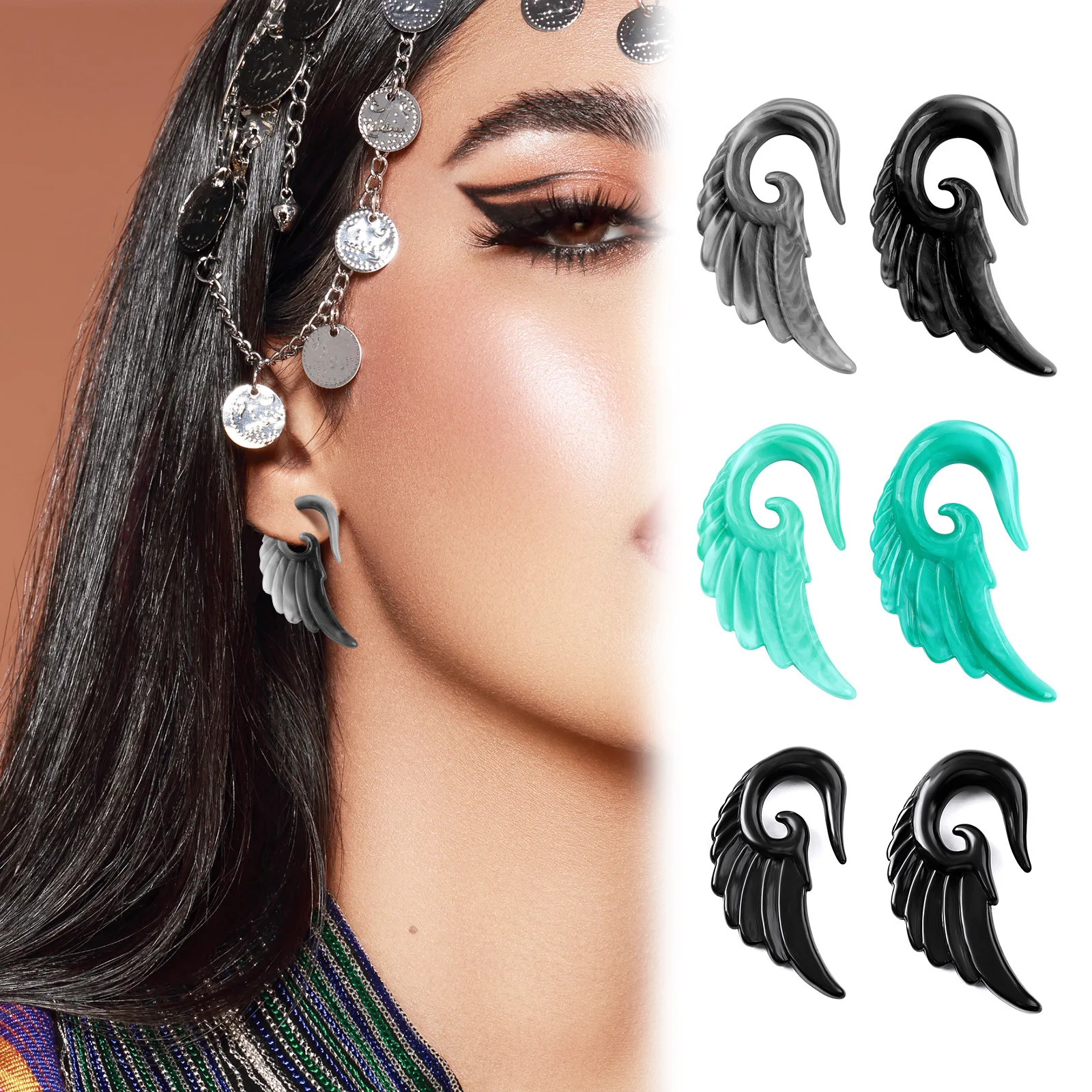 Body Jewelry Hypoallergenic - 2Pcs Angel Wings Ear Gauges 3-12mm,