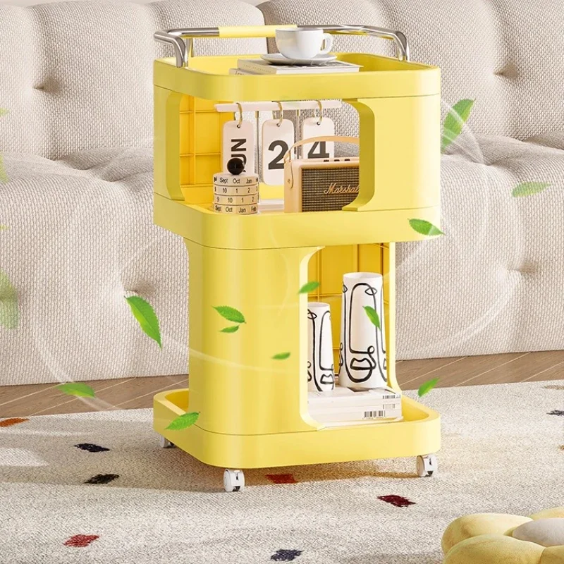 ‌INS Style Side Table, Mobile Snack Cart, Tiered Bedroom Organizer, Multi-Purpose Utility Cart