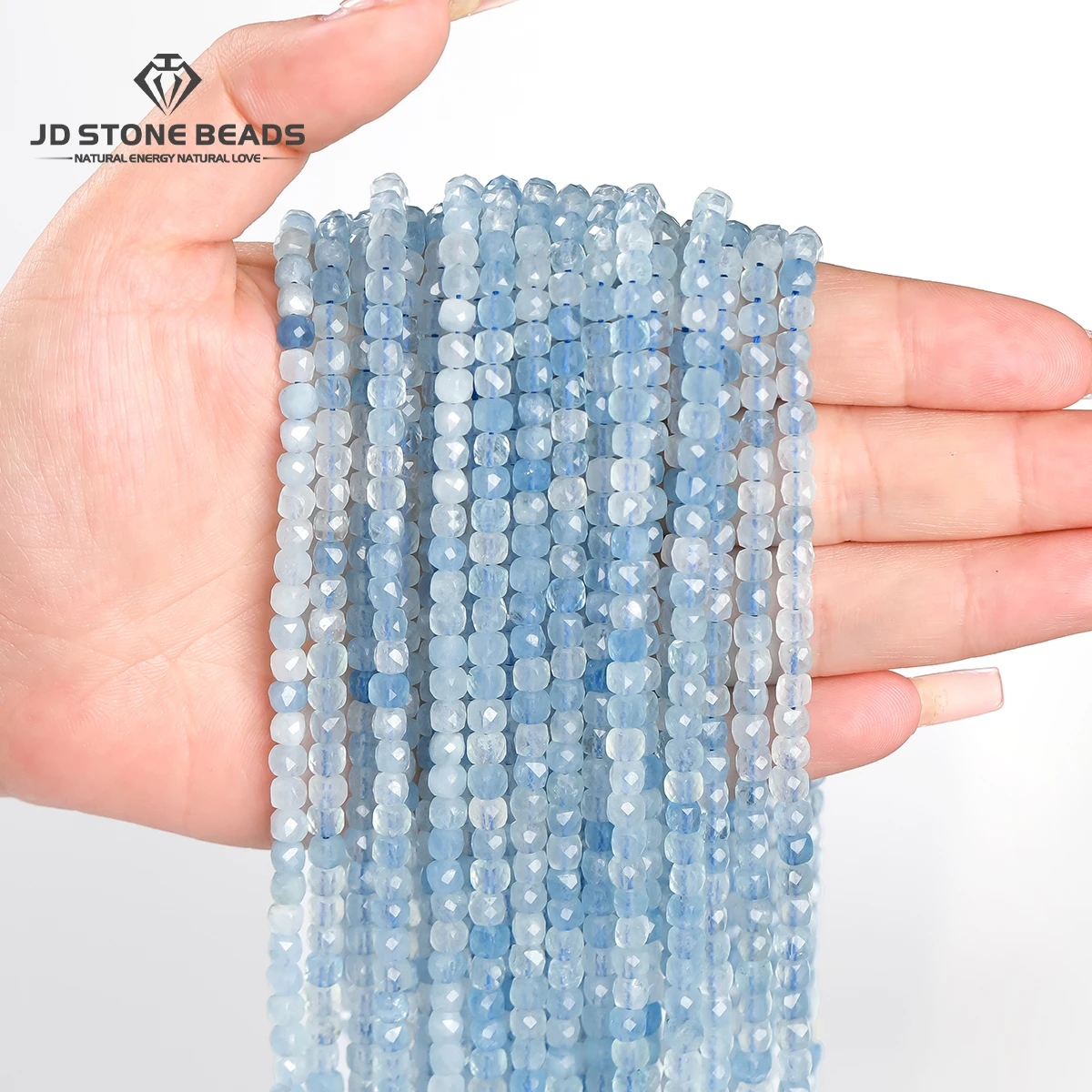

4-5mm Natural Stone Aquamarine Bead Faceted Cube Loose Spacer Bead for Jewelry Making DIY Necklace Bracelet Accessory 15" Inch