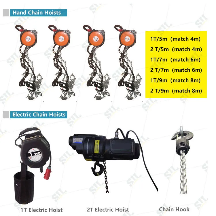 SIL Show Truss 2 Tons Electric Chain Stage Truss Hoist Manual Chain Block Hand Hoist For Truss Lifting