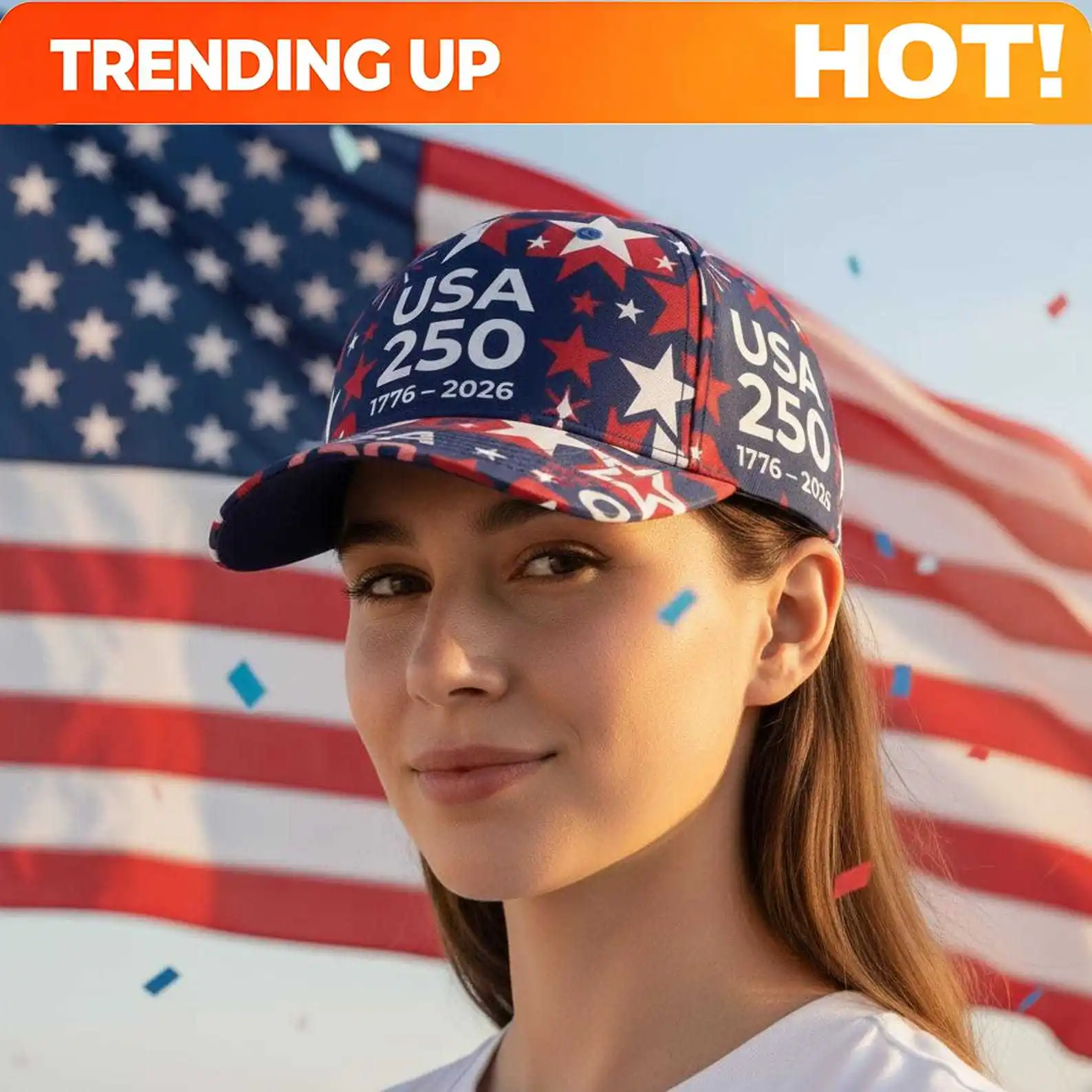 Vintage America 250th Commemorative Cap, 1776-2026 Anniversary Hat, Patriotic USA 250 Birthday Baseball Cap, Custom All-Over Pri