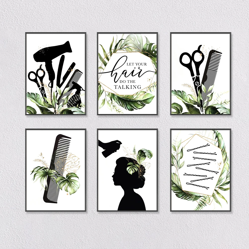 Beauty Salon Wall Art Prints Hairstylist Gift Hairdressing Tools Sign Canvas Painting Hair Artist Appreciation Hair Salon Decor