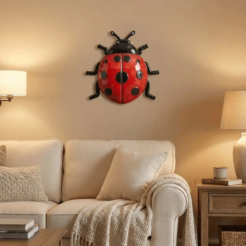 Iron Ladybug Wall Decor Waterproof Rustproof Ladybug Wall Art Red and Black Easy to Hang Insect Wall Decor
