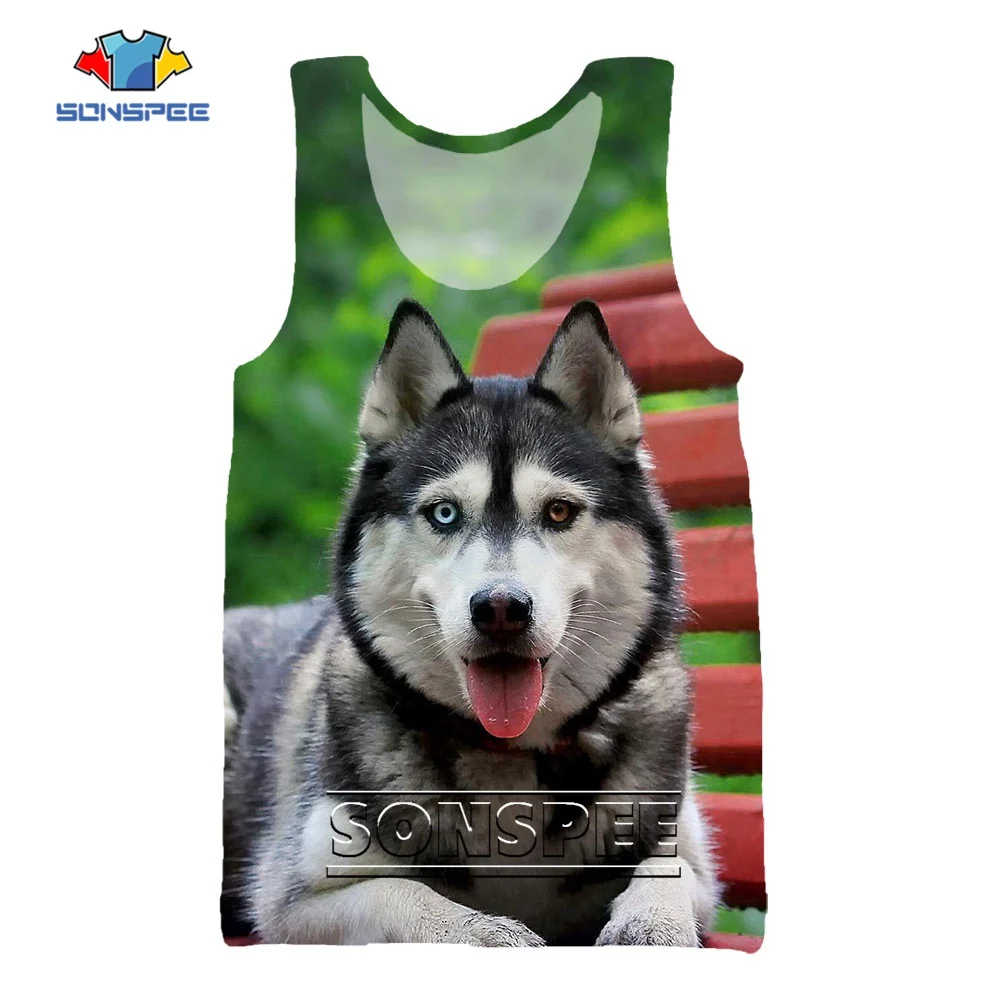 SONSPEE Summer Siberian Husky 3D Printing Sleeveless Little Cute Dog Pet Pattern Men Women Oversize Casual Streetwear Tank Tops