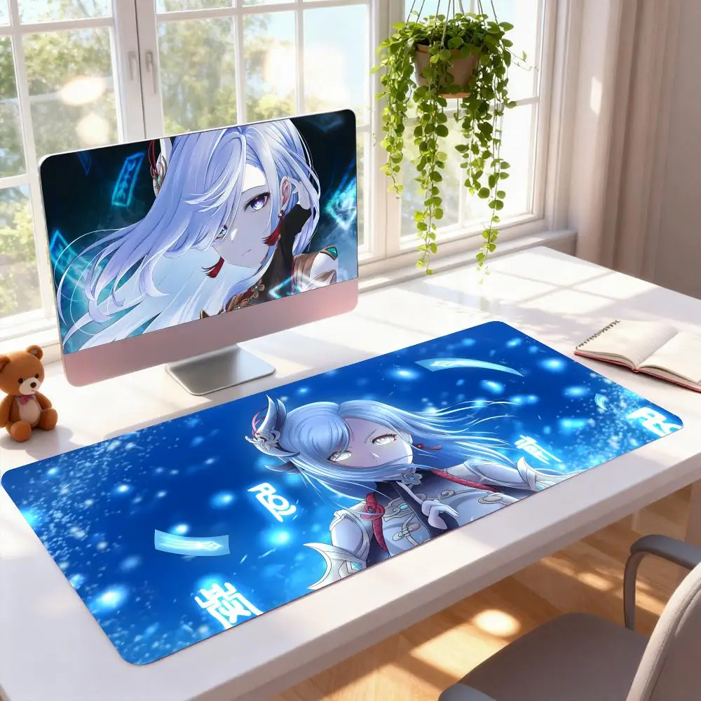 

Game GI Shenhe Mouse Pad Rubber Computer Laptop Official Game Super Colored Print Aesthetic Pretty Fashion Luxury Mat