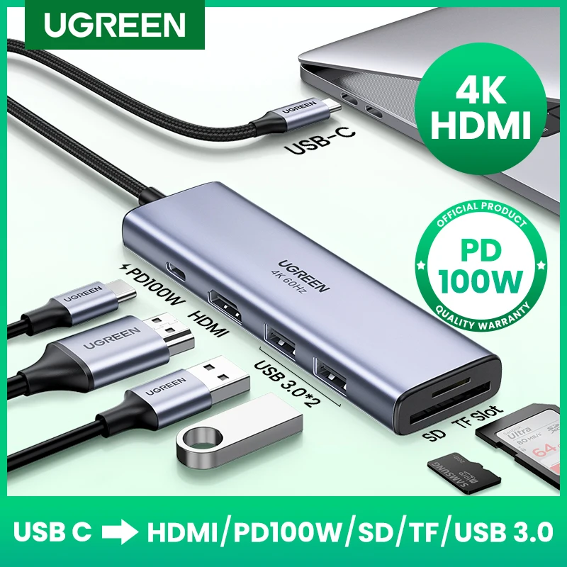 UGREEN USB C HUB Tipe C Ke Multi USB 3.0 HUB HDMI Adapter Dock untuk MacBook Pro Huawei Mate 30 USB-C 3.1 Splitter Port Tipe C HUB