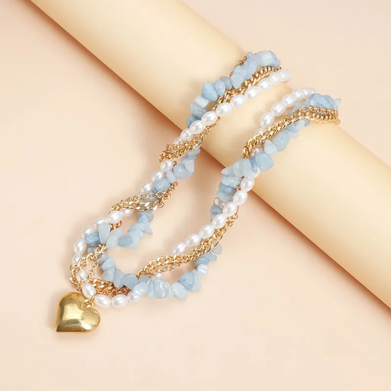 Fashion Exaggerated Heart Pendant Necklaces for Women Creative Punk Pearl Stone Chain Choker Necklace Female Party Jewelry - Image 5