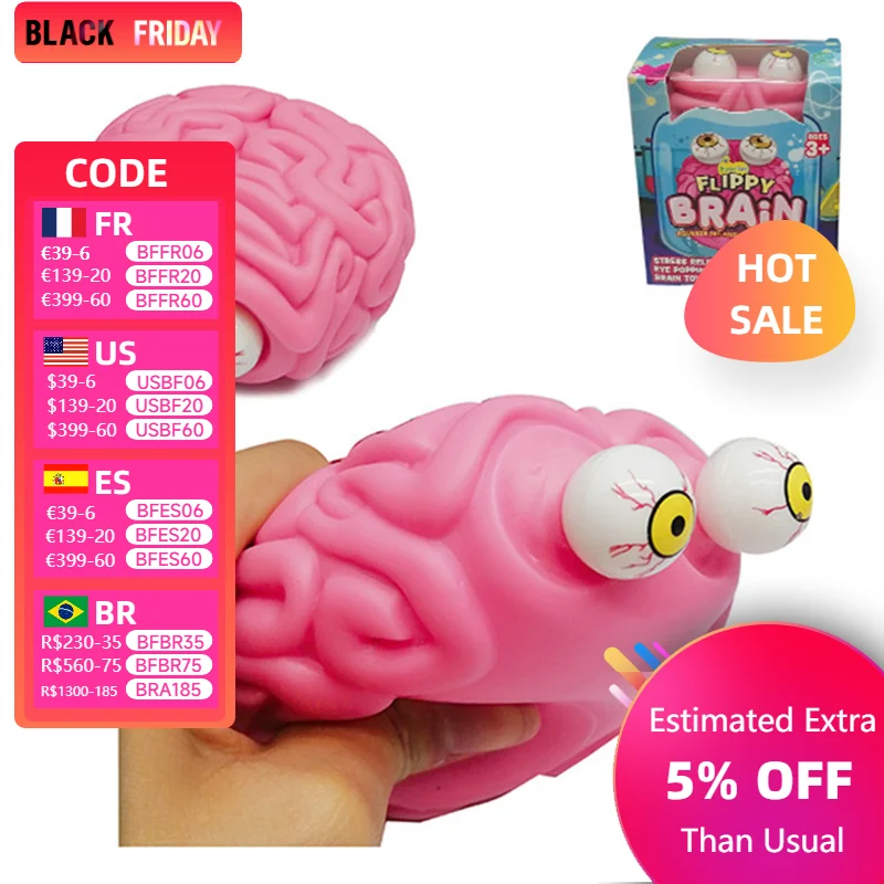 Flippy Brain Squishy Eye Popping Squeeze Fidget Toy Cool Stuff Kids ADHD Autism Anxiety Relief Anti Stress Fun Halloween Toy