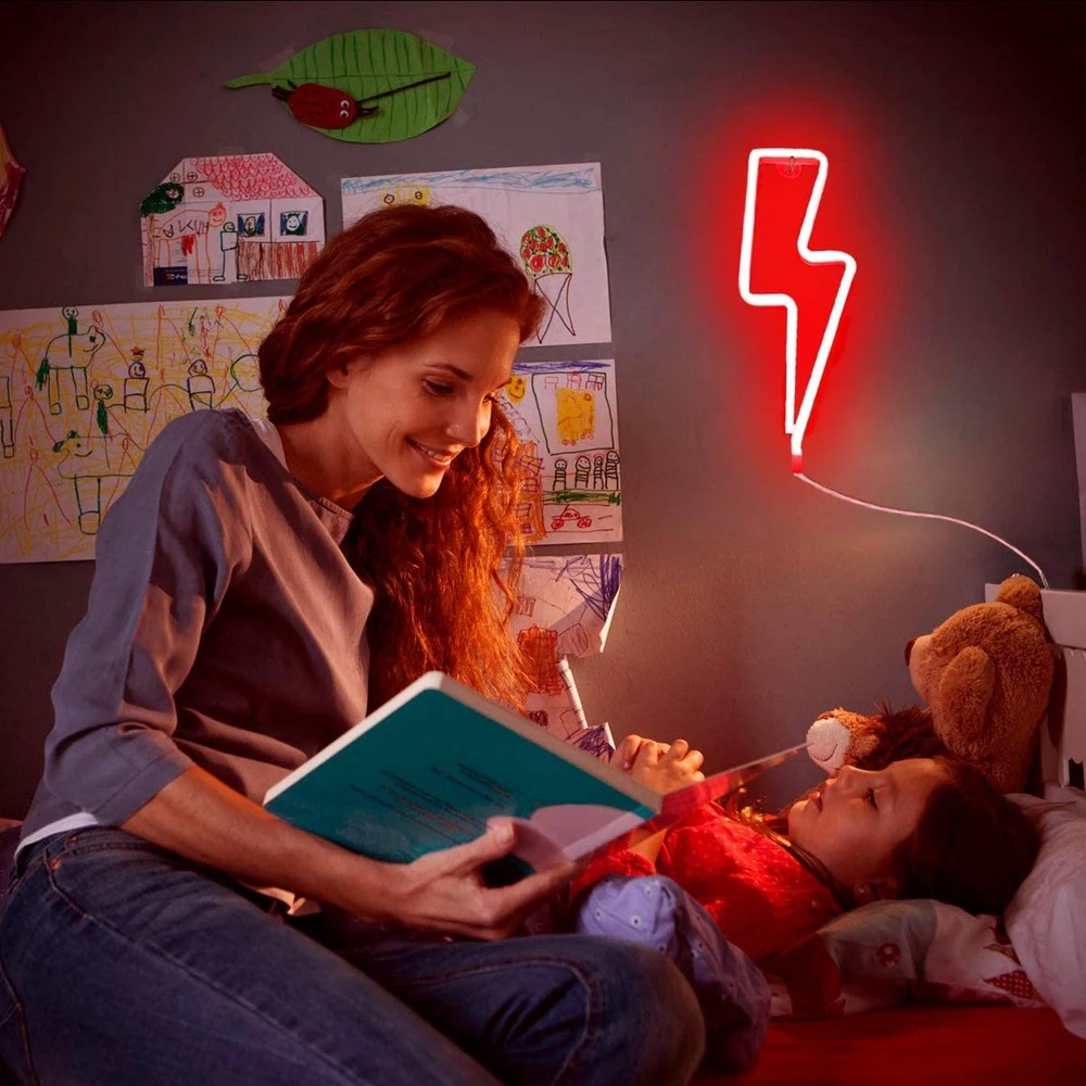 LED النيون البرق على شكل علامة النيون التكبير ضوء USB الزخرفية ضوء جدار ديكور للأطفال غرفة الطفل حفل زفاف