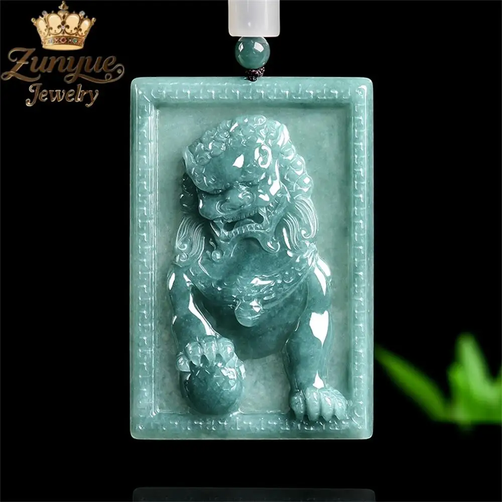 

Натуральный жадеит А-класса, голубая вода, благоприятный лев, клейкий лед, нефритовый кулон в виде льва, роскошное качество, модные ювелирные изделия, подарок