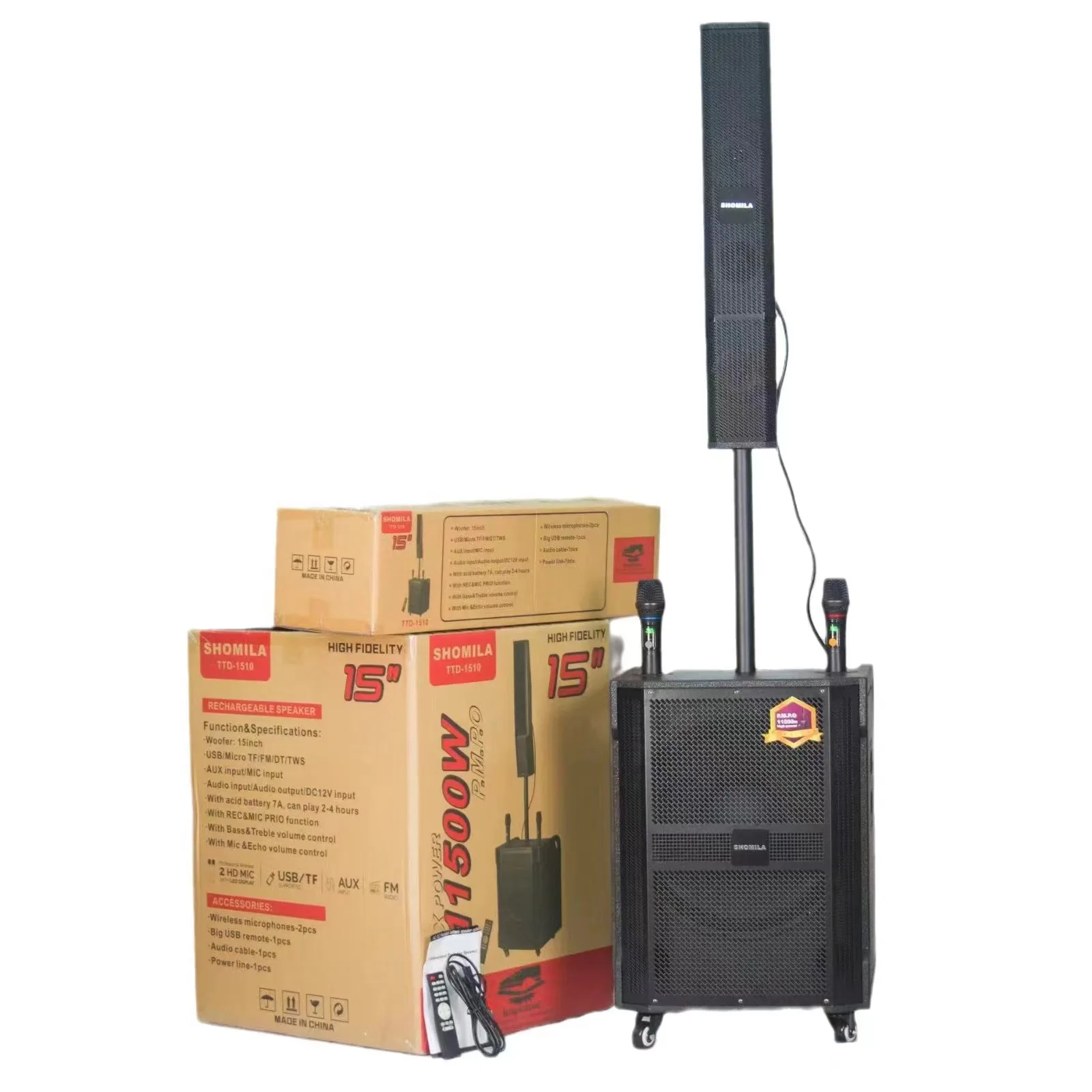 

15 Inch Sound Column Partybox Portable Outdoor Speaker Karoke Plastic Active Loud Music Player Audio System