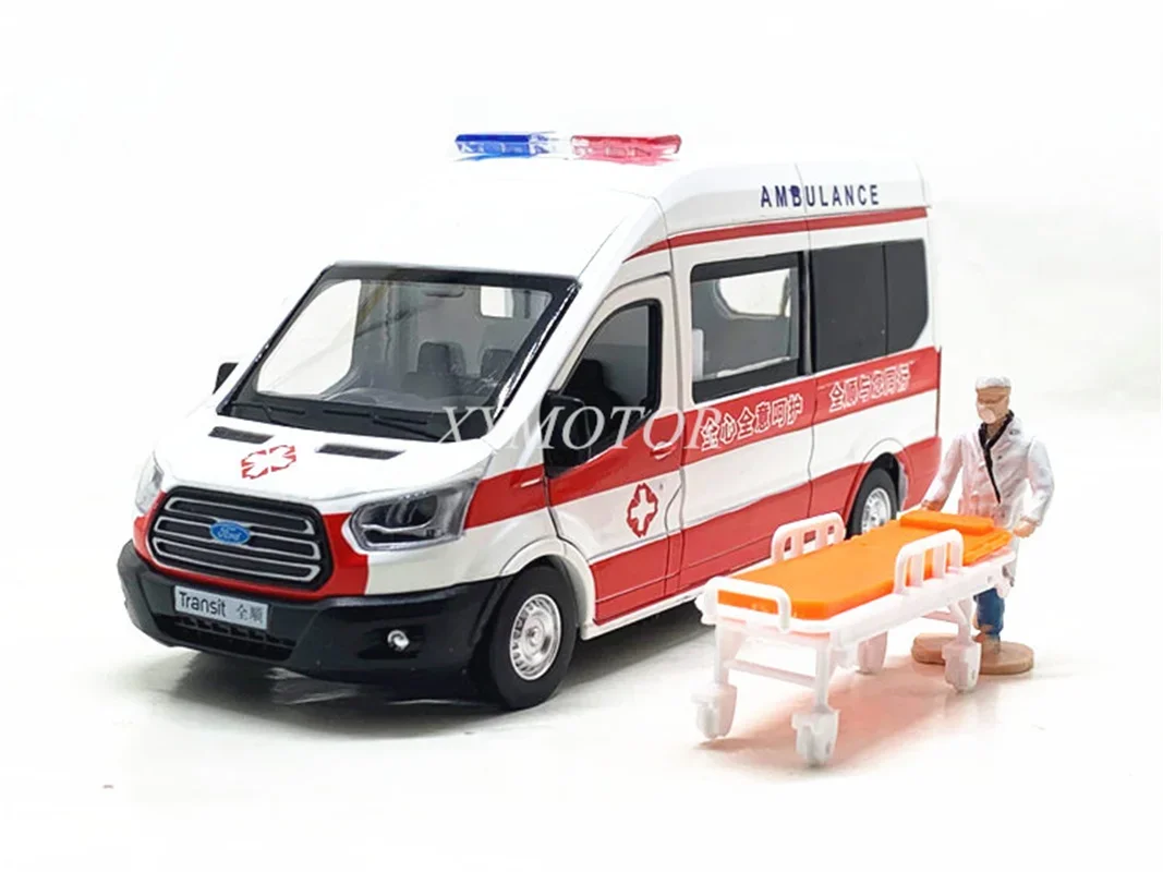 1/35 CaiPo Ford Transit Van Cargo MPV ambulans Diecast Model Zabawki Samochód Chłopcy Dziewczynki Dzieci Prezenty Zabawki Białe światło dźwiękowe wycofane