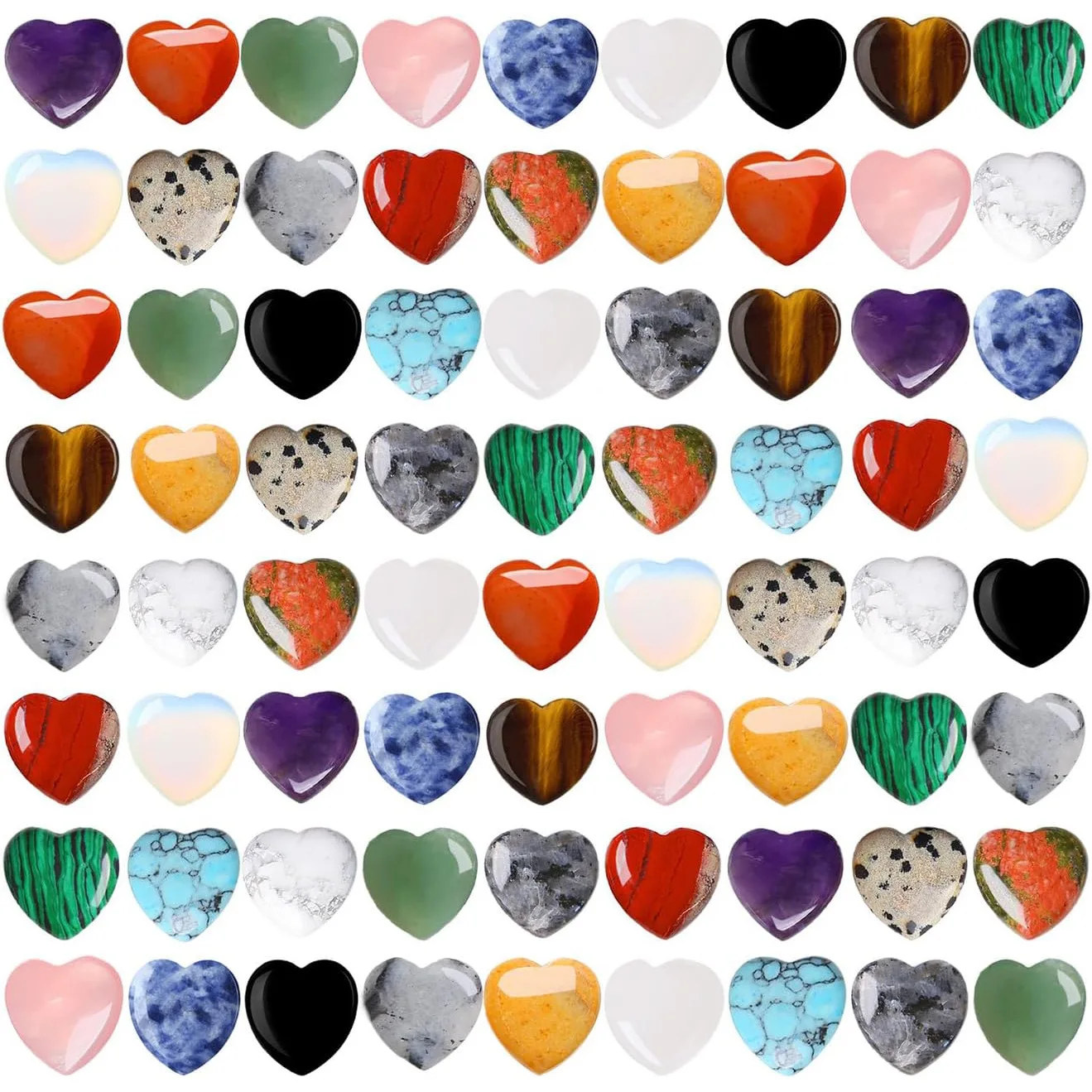 

JH21-1 33Pcs Natural Crystal Heart Stone, 2cm Small Gemstone Heart for Energy Healing Home Desk Decoration Gift