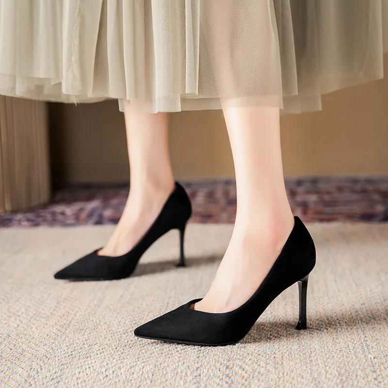 

Women's Black Pointed Toe Stiletto Heels Elegant Pumps for Office Wedding Party Dress Shoes Q-012