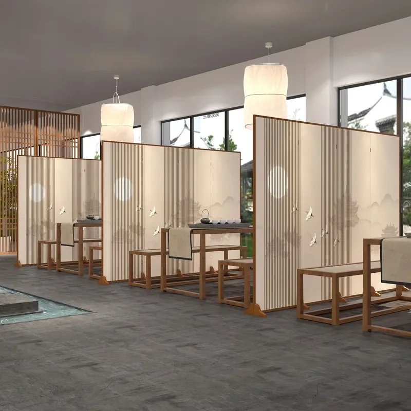 for New Chinese Style Folding Screen Partition Simple Fabric Cover Mobile Room Divider for Living Room Entrance Office Hotel