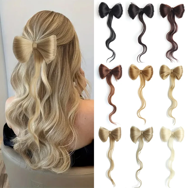 AZQUEEN syntetyczny kok z kokardką Chignon kucyk lekkie długie kręcone faliste doczepiane kucyk eleganckie do codziennego użytku akcesoria do włosów