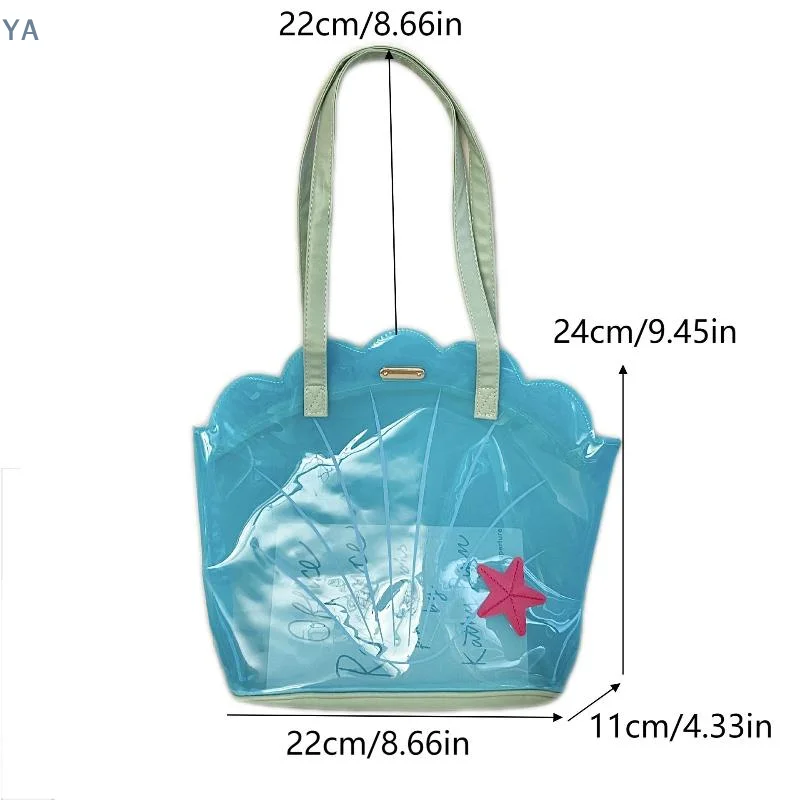【SA】Korean Fashion PVC Shell Shoulder Bag Ins Style Girly Blue Transparent Handbag Female Waterproof Portable Tote Bags