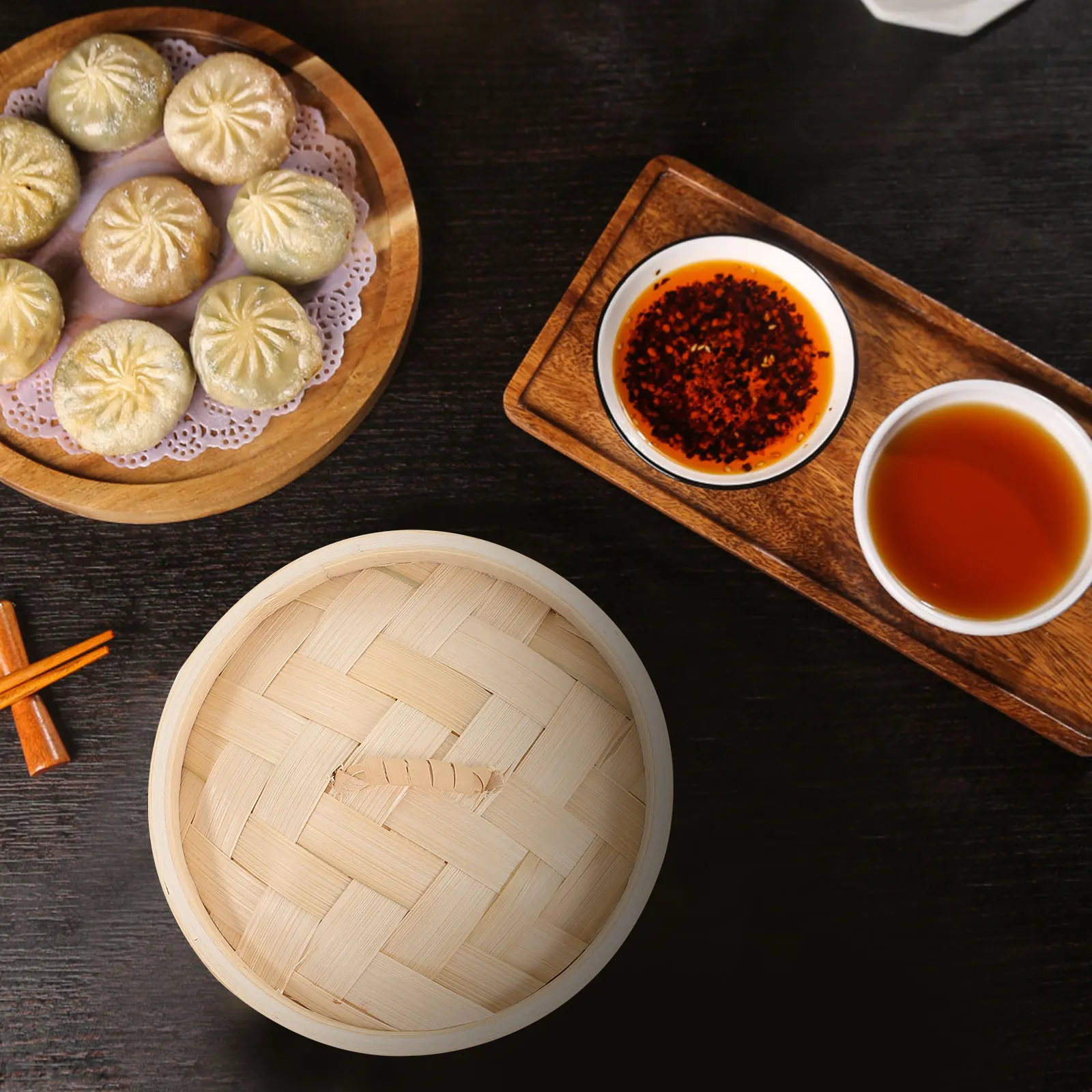 

1 set 1 Set Bamboo Steamer Basket With Lid Reusable Kitchen Cooking Tool For Chinese Food Dumpling Buns Fish Rice Eggs