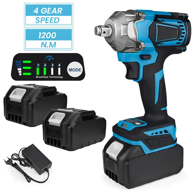 

1200N.M Torque Brushless Electric Impact Wrench 1/2 Inch Cordless Electric Wrench Screwdriver Power Tools For Makita 18V Battery