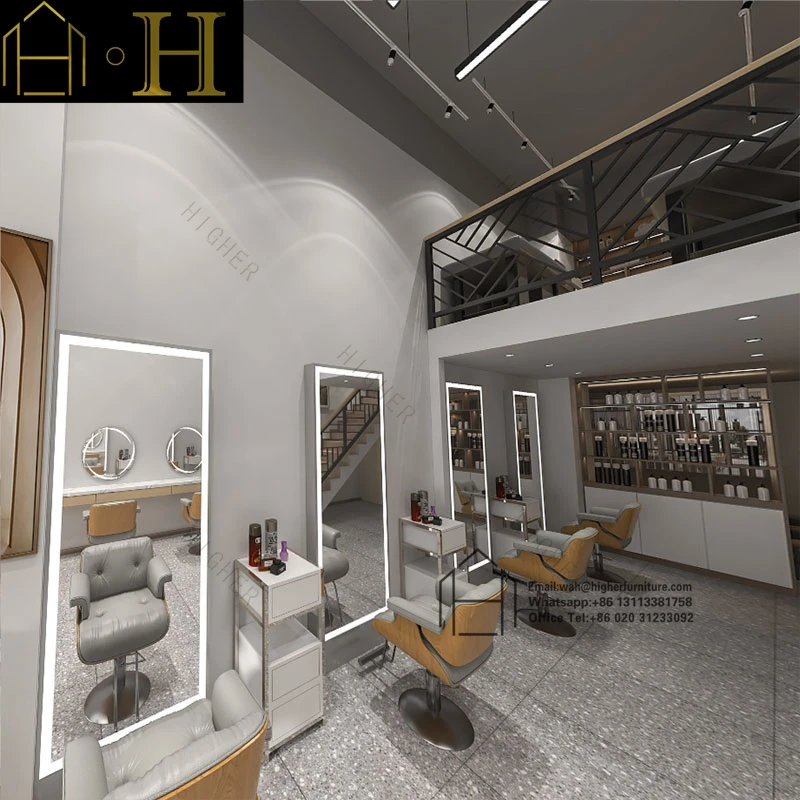 Luxury Gold Frame Single/double Side Hair Salon Mirrors Barber Station Led Salon Mirror Other Salon Furniture