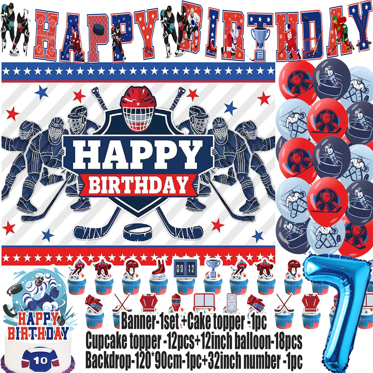 Eishockey-Thema Kindergeburtstag Party-Zubehör Dekoration Sport Hockey Ballon Tortendekoration Banner Hintergrund Babyparty Requisiten – Detail 6