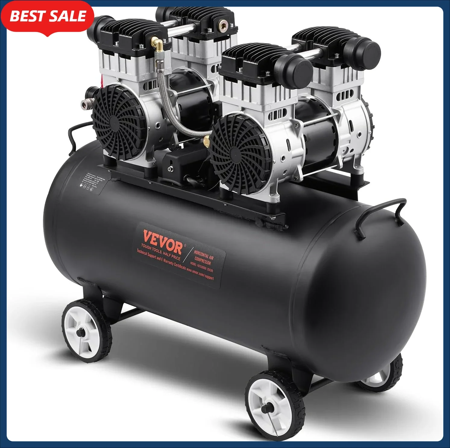 [¡Mejor vendedor! ]Compresor de aire Besteller, tanque de acero de 20 galones, compresor de aire sin aceite de 4 HP 10,6 CFM@90 PSI y máx. Presión 125PSI