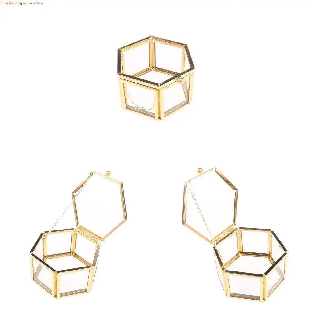 G92D Geometrical Clear Glass Jewelry Box Jewelry Organize Holder Tabletop Container