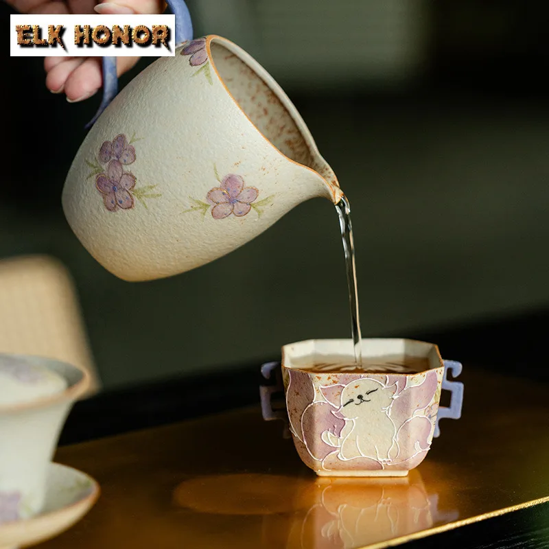 75ml Hand-painted Nine-tailed Fairy Fox Teacup Retro Tea Bowl Set Of Cups Tea-tasting Meditation Cup Jianzhan Master Cups Teaset