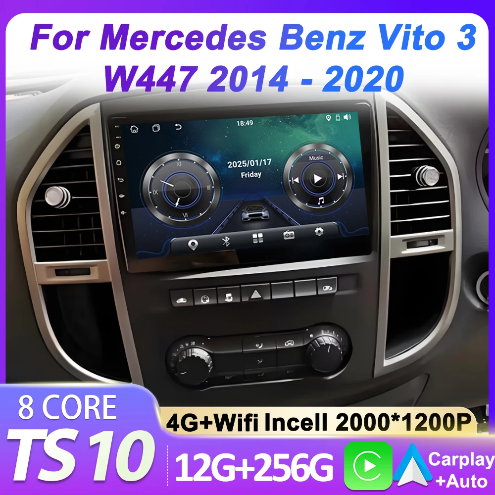 

2din Android 14 Auto Car Radio For Mercedes Benz Vito 3 W447 2014 - 2020 Car Audio Touch Screen 8 Core GPS Navigation 5G Wifi BT