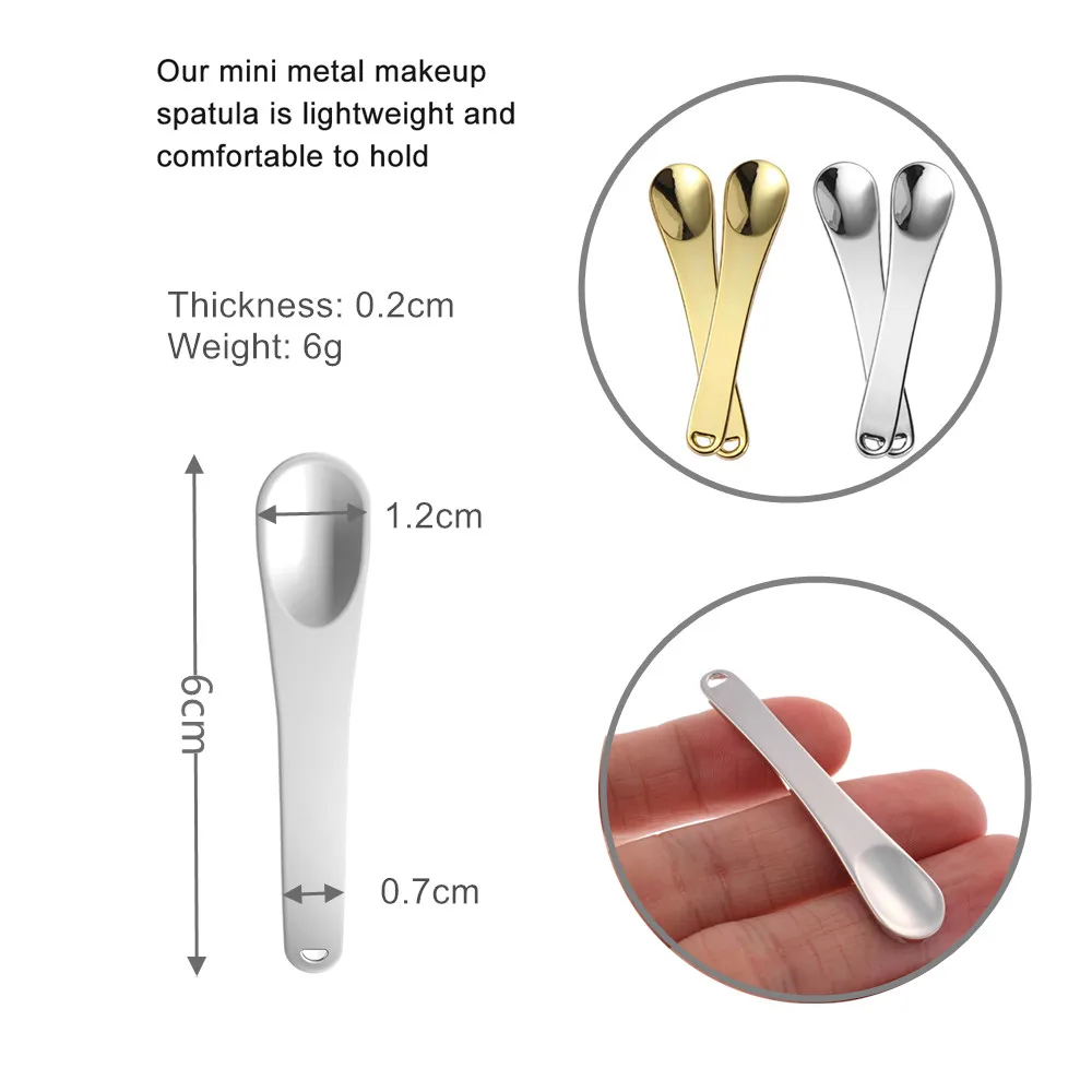 Metal Zinc Mini Cosmetic Spatula Curved Scoop Gold Silver Makeup Mask Cream Spoon Eye Cream Stick Face Body Makeup Tools