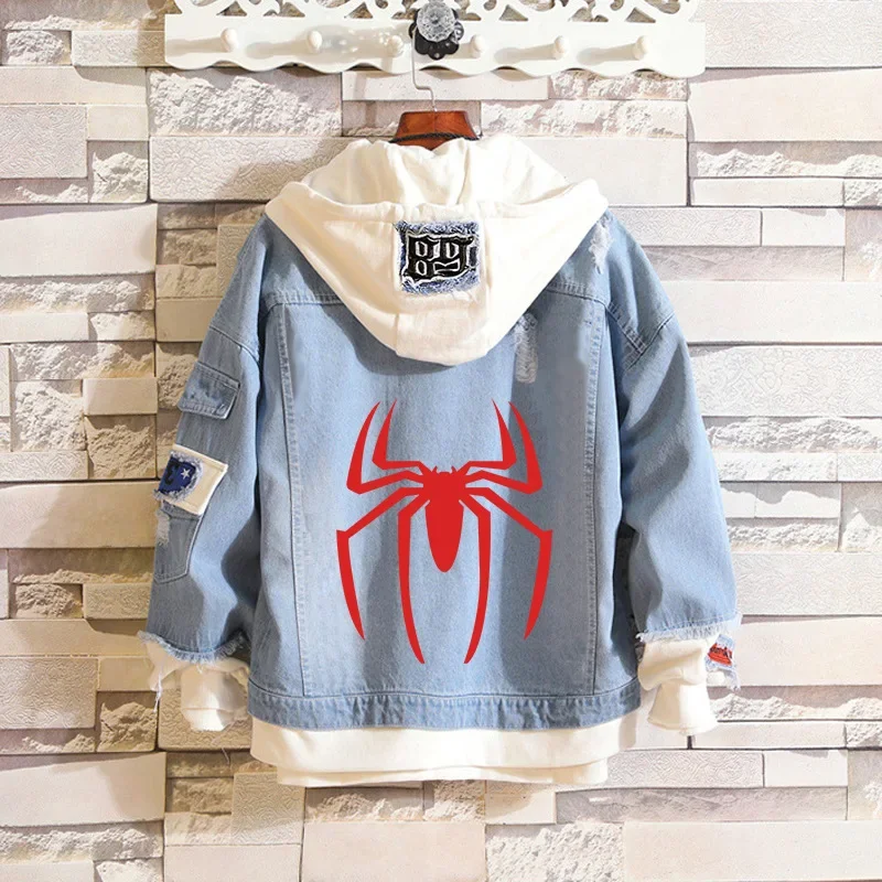 Spiderman Anime Denim Jacket For Men Women Casual Loose Fit Multicolor Trendy Clothing Sweatshirt New Arrival