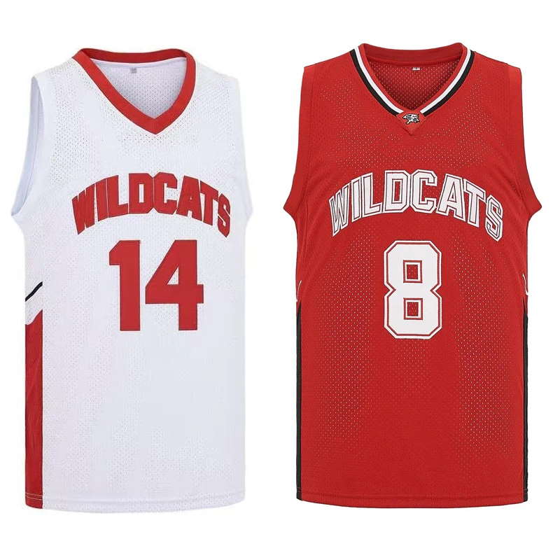 Camisa de Basquete do Filme Wild Cats, Número 14 Troy Bolton e Número 8 Chad Danforth, para Cosplay Esportivo e Fantasia de Halloween