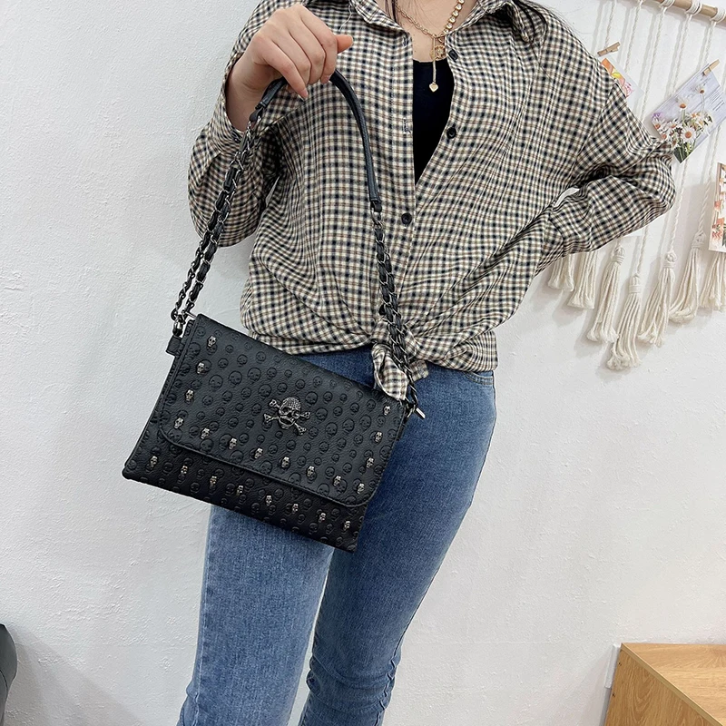 Luxury Women PU Leather Bag Messenger Bags Handbags Famous Brands Designer Female Vintage Gothic Chain Shoulder Bag