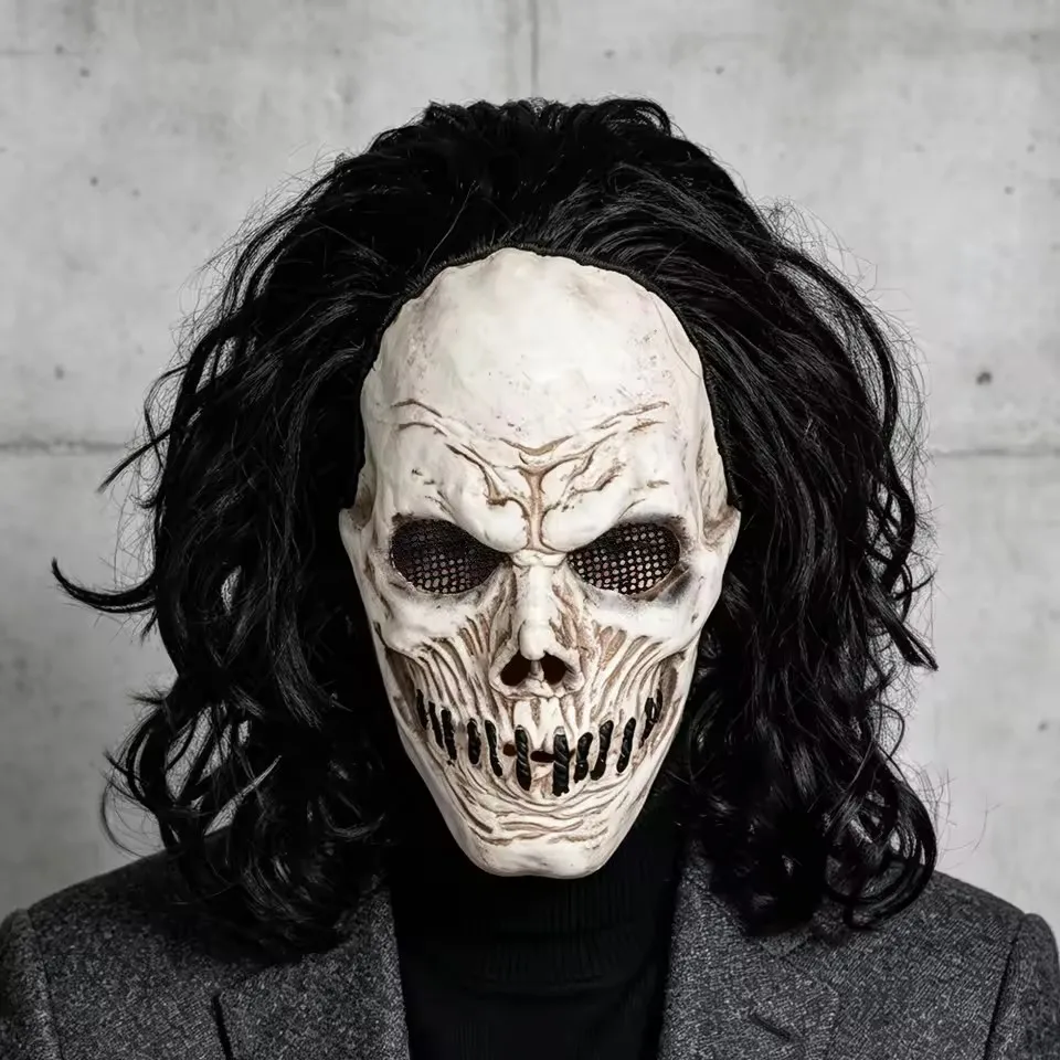 Halloween Mask Horror Skull Demon Latex Mask With Wig Cosplay Party Creepy Female Ghost Mask Haunted House Prank Prop Head Cover