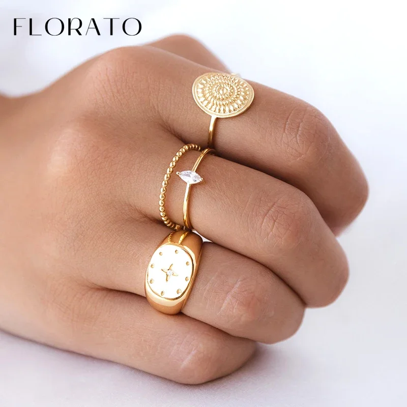 24k Gold Plated Silver Plated European American Sun/star Ring Vintage Simple Ring Fashion Party Jewelry Accessories Unisex