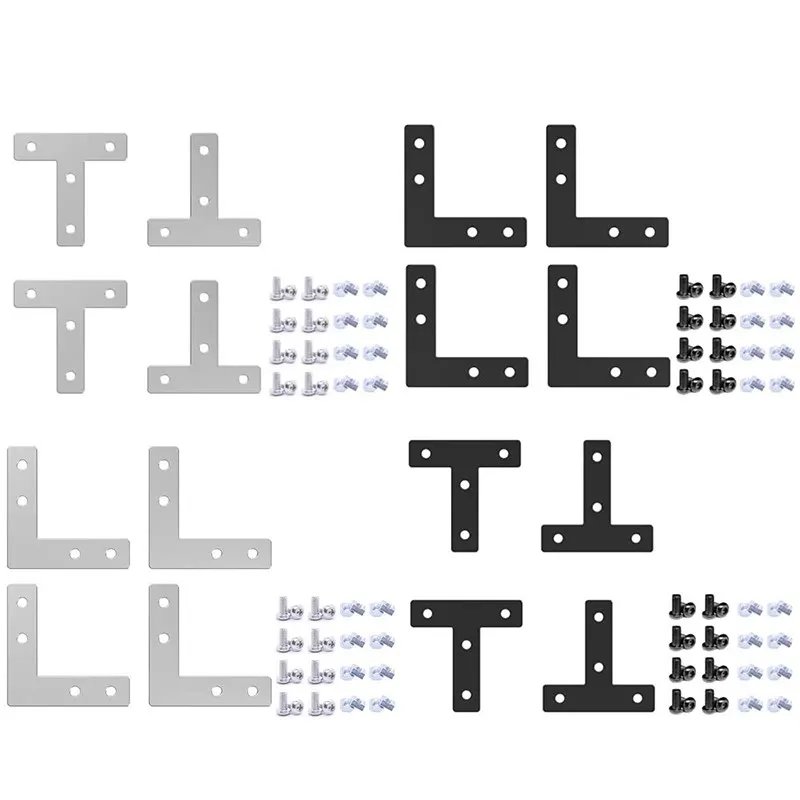4 Sets Black 2020 L Shape Corner Bracket Joint Plate with Nuts and Screws for 2020 3030 4040 Series Aluminum Extrusion Profile