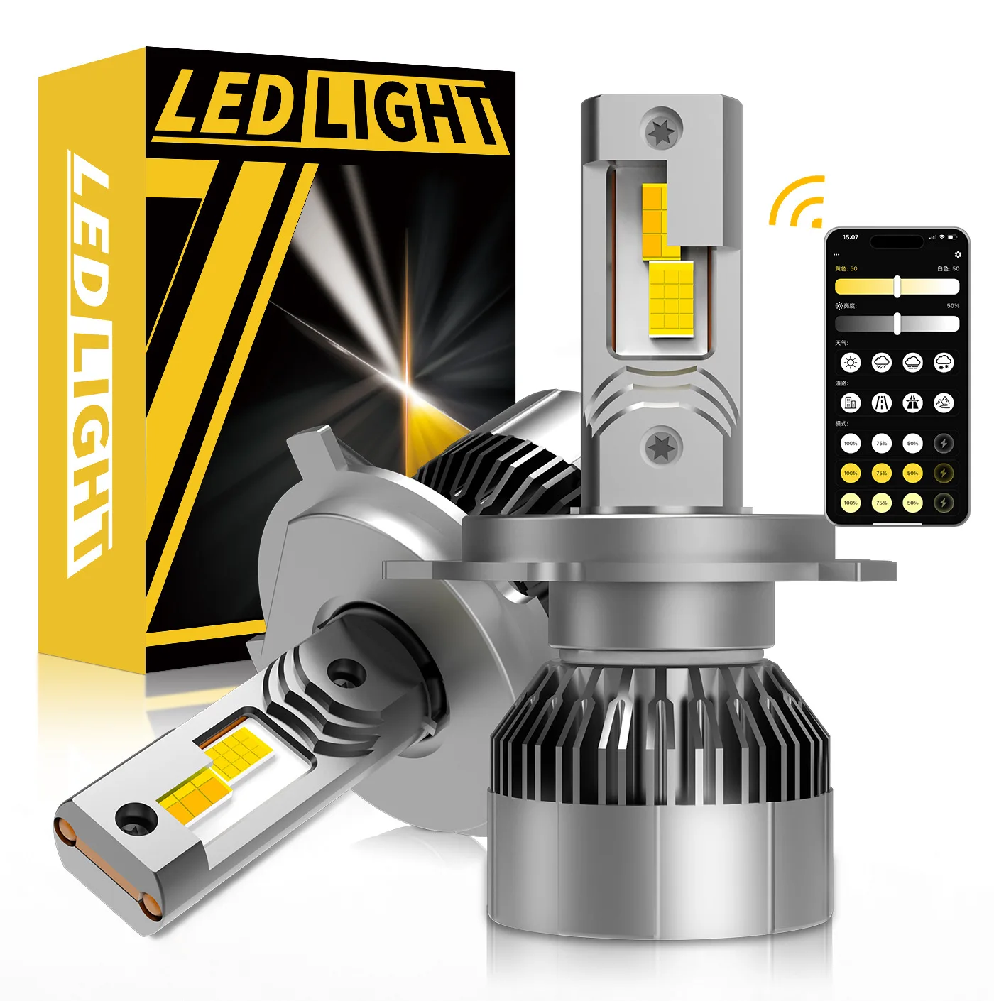 

120W M77 APP Control Car LED Headlight Adjustable Color Temperature Dual Copper Tube Super Bright LED Fog Headlamp H1 H4 H7 H11