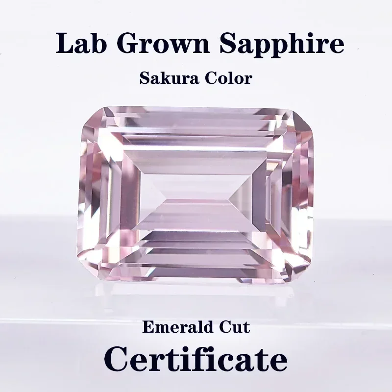 

Lab Grown Sapphire Emerald Cut Sakura Color Charms Gemstone DIY Ring Necklace Earrings Main Materials with Certificate