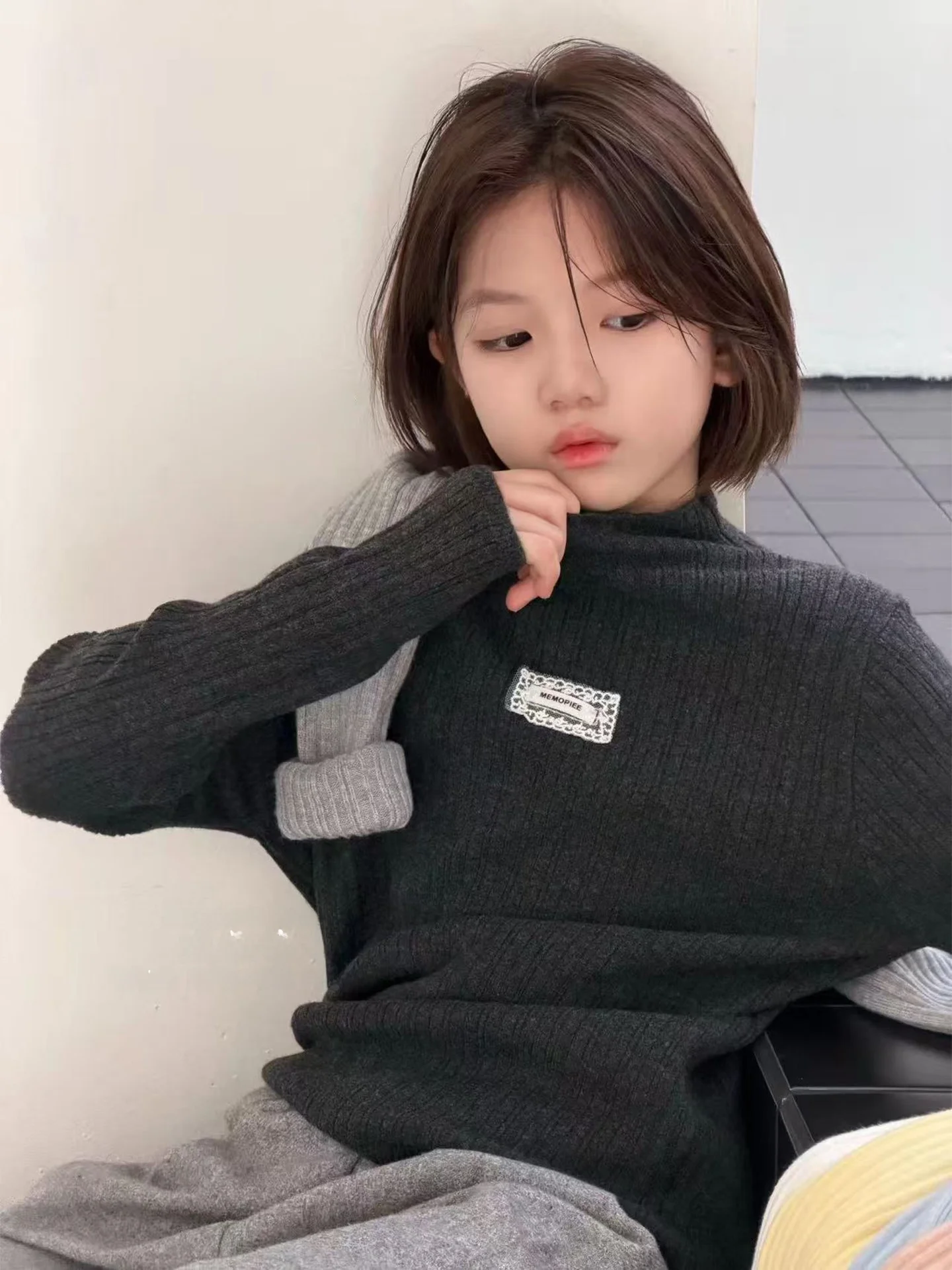 korean-style-pola-han-girls-mid-neck-knitted-sweater-base-shirt-autumn-winter-new-simple-inner-wear-for-medium-and-large-chil