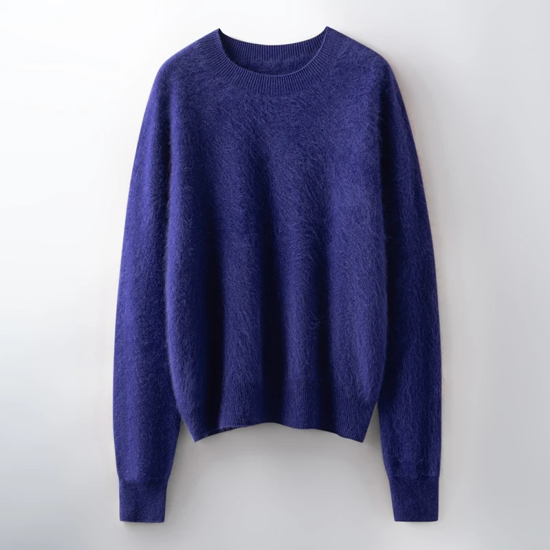 

Seamless Long Haired Thick Style Pullover Women knitting Cashmere Wool Sweater Round Neck Long sleeves High Quality Loose Tops